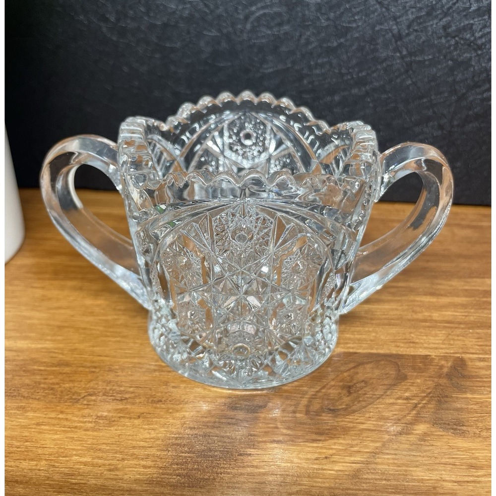 Vintage McKee Fentec Clear Pressed Glass Open Sugar Bowl Starburst Pattern